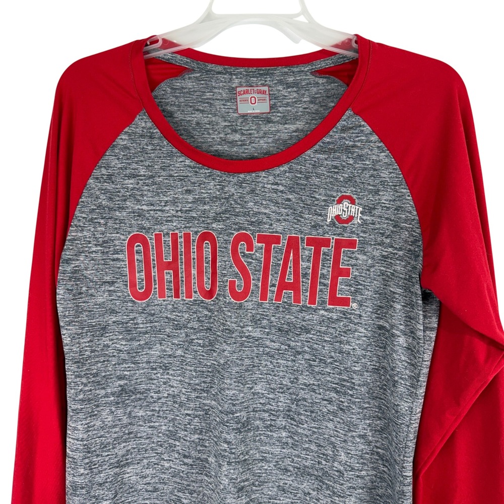 Scarlet & Gray Ohio‎ State Buckeyes Long Sleeve Raglan Shirt Grey Red Women's L